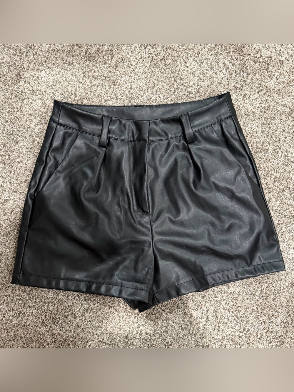 Black Faux Leather High-Waist Women’s Shorts